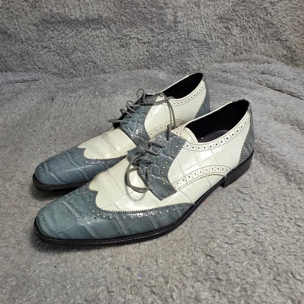 Giorgio Brutini ALL Leather Shoes Wingtip Oxford Blue White Croc Embossed 12 M